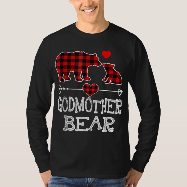 Camiseta Madrinha Bear Natal Pajama Xadrez Vermelha Buffalo (Frente)