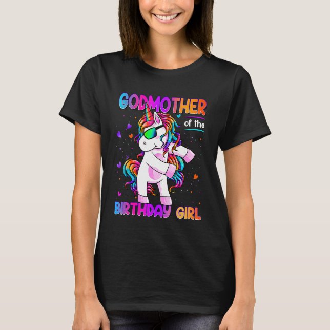 Camiseta Madrinha da Garota de Aniversário Bing Unicorn Par (Frente)