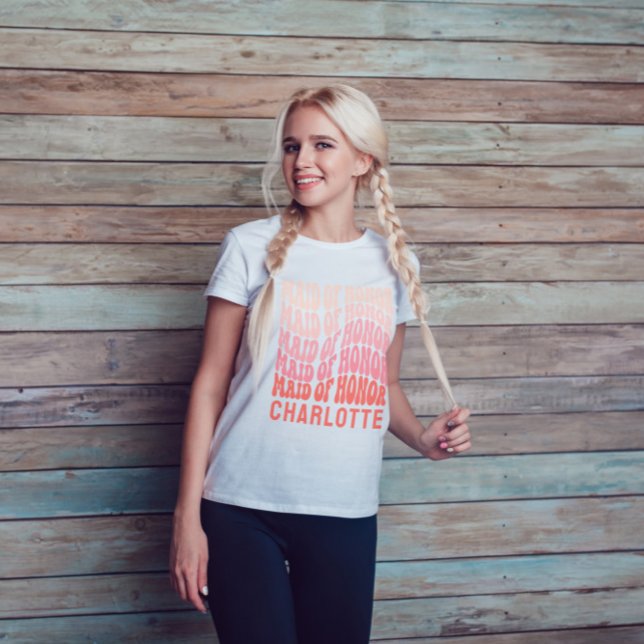 Camiseta Madrinha de casamento Cor-de-rosa moderna, retrato (Criador carregado)