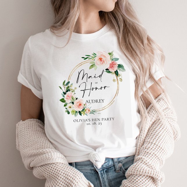 Camiseta Madrinha de casamento Floral de Fio Blush Personal (Criador carregado)