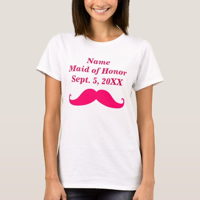 Camiseta Madrinha de casamento Pink Mustache Mama T-Shirt B (Frente)