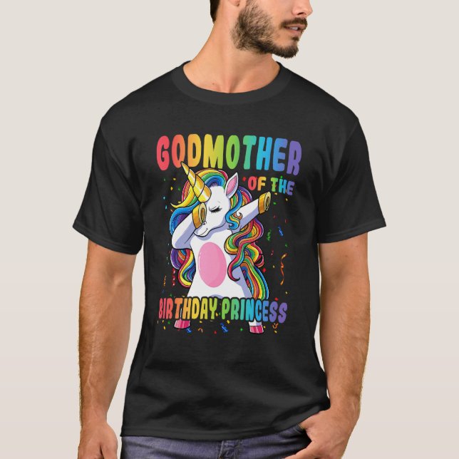 Camiseta Madrinha Do Aniversário Princesa Dabbing Unicorn (Frente)