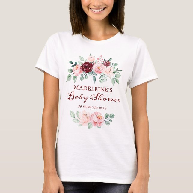 Camiseta Mãe A Ser Chá de fraldas Floral Rosa Turvo (Frente)