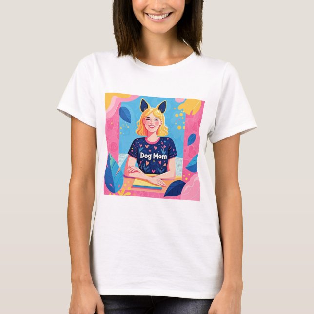 Camiseta Mãe abstrato de cachorro rosa azul (Frente)
