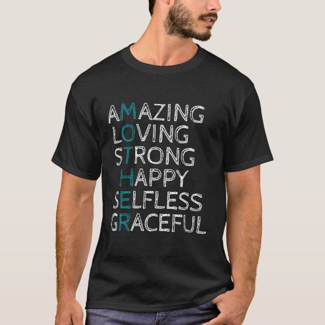 Camiseta Mãe Acrônimo Adorável Forte Selfles Felizes (Frente)