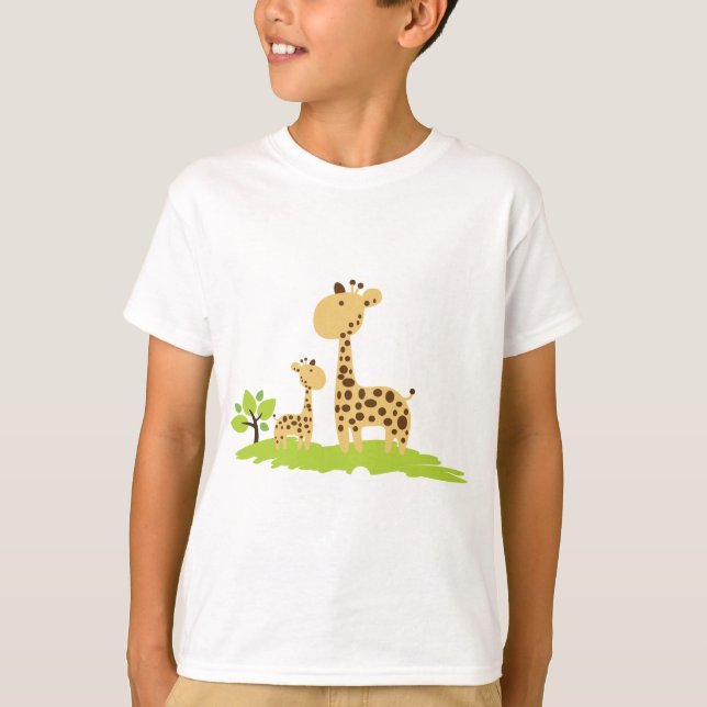 Camiseta Mãe Adorável e Girafa Bebê Verde e Amarelo (Frente)