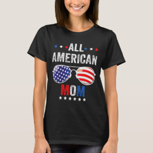 Camiseta Mãe americana óculos de sol bandeira dos EUA 4 de