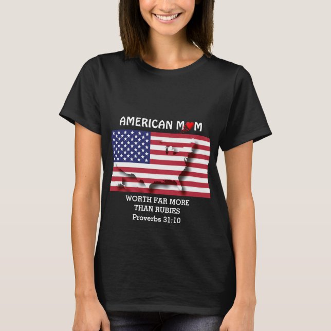 Camiseta MÃE AMERICANA vale mais do que rubis PROV 31 Black (Frente)