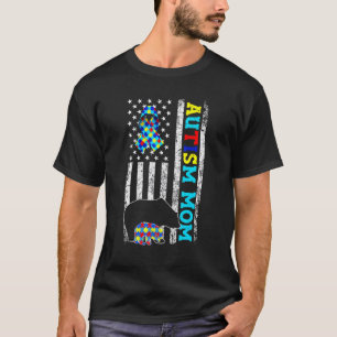 Camiseta Mãe Autismo Conscientização Bandeira Americana Urs