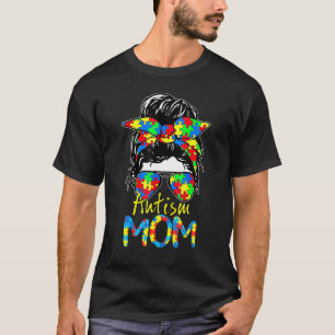 Camiseta Mãe Autismo Lenço de Cabelo Óculos de Sol