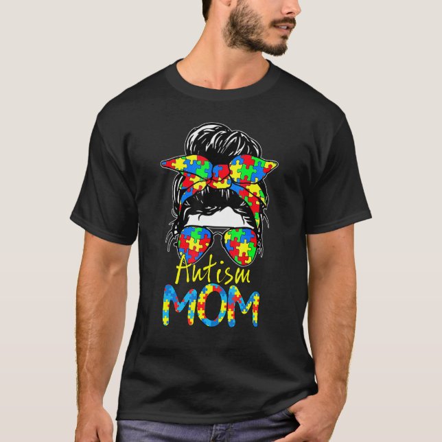 Camiseta Mãe Autismo Lenço de Cabelo Óculos de Sol (Frente)