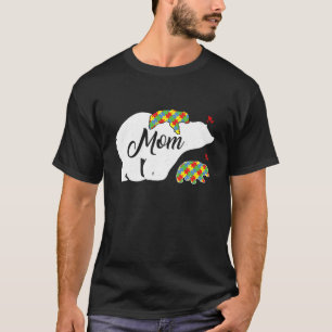 Camiseta Mãe Autismo Quebra-cabeça de Consciência Ursa M