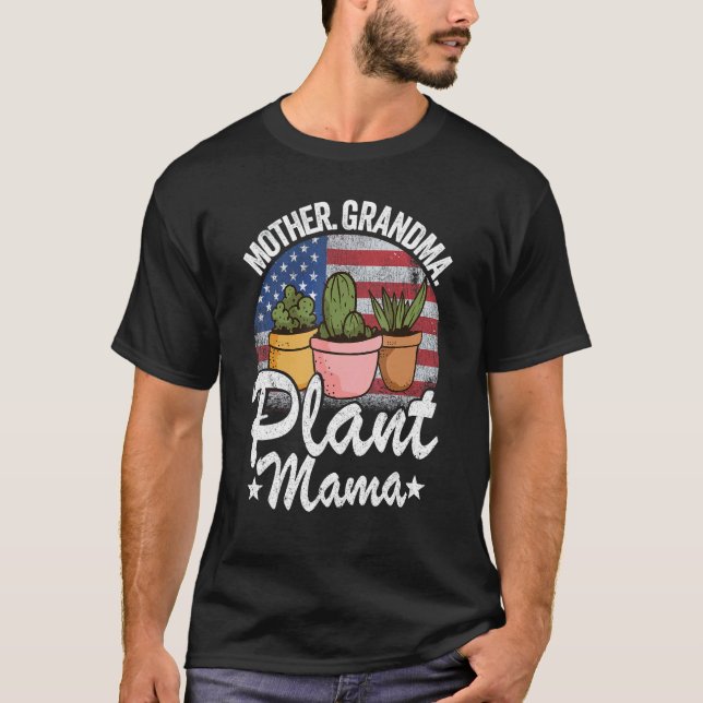 Camiseta Mãe Avó Planta Mamãe American Flag Gardener P (Frente)