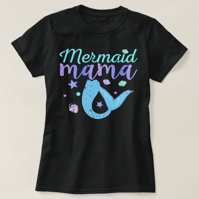 Camiseta Mãe Avó Sereia Mama Festa de aniversário 2 (Frente do Design)