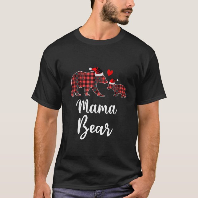 Camiseta Mãe Bear Buffalo Red Xadrez Natal Família Pajama (Frente)