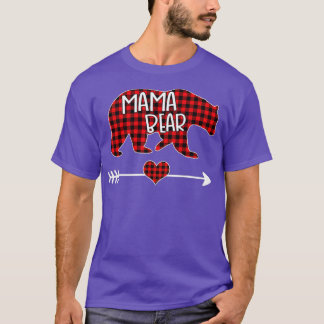 Camiseta Mãe Bear Natal Pajama Red Buffalo Família de Xadre