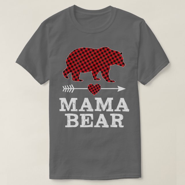 Camiseta Mãe Bear Natal Pajama Red Buffalo Família de Xadre (Frente do Design)