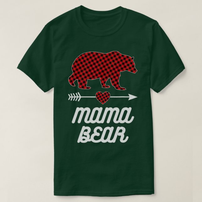 Camiseta Mãe Bear Natal Pajama Red Buffalo Família de Xadre (Frente do Design)