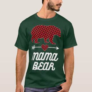 Camiseta Mãe Bear Natal Pajama Red Buffalo Família de Xadre