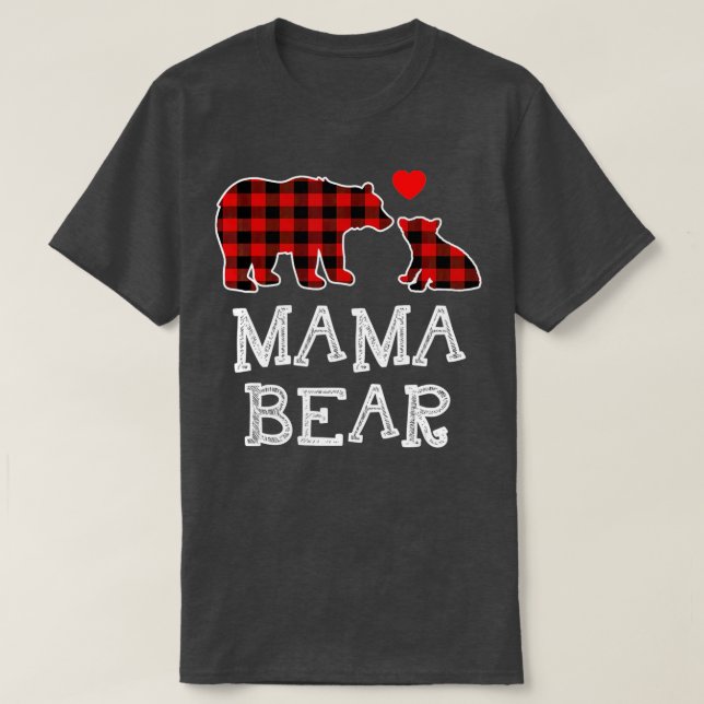 Camiseta Mãe Bear Natal Pajama Red Xadrez Buffalo Família (Frente do Design)