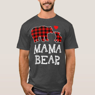 Camiseta Mãe Bear Natal Pajama Red Xadrez Buffalo Família