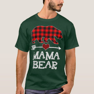 Camiseta Mãe Bear Natal Pajama Red Xadrez Buffalo Família
