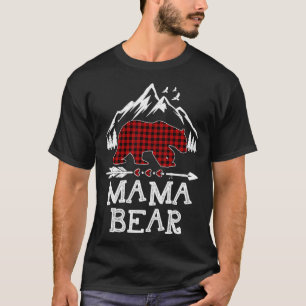 Camiseta Mãe Bear Natal Pajama Red Xadrez Buffalo Família