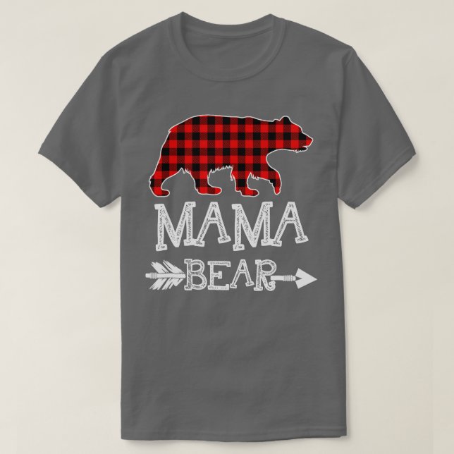 Camiseta Mãe Bear Natal Pajama Red Xadrez Buffalo Família (Frente do Design)