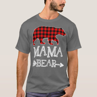 Camiseta Mãe Bear Natal Pajama Red Xadrez Buffalo Família