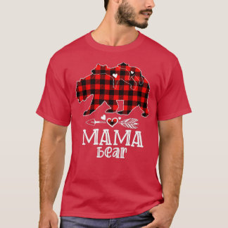 Camiseta Mãe Bear Natal Pajama Red Xadrez Buffalo Família