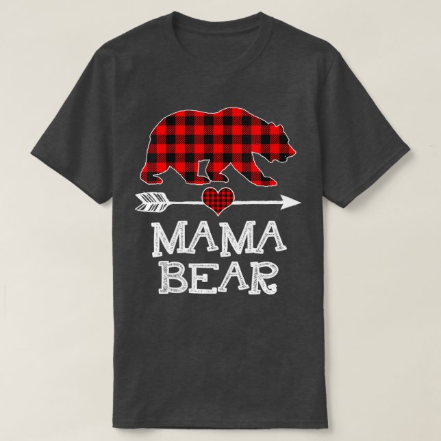 Camiseta Mãe Bear Natal Pajama Red Xadrez Buffalo Família (Frente do Design)