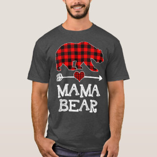 Camiseta Mãe Bear Natal Pajama Red Xadrez Buffalo Família