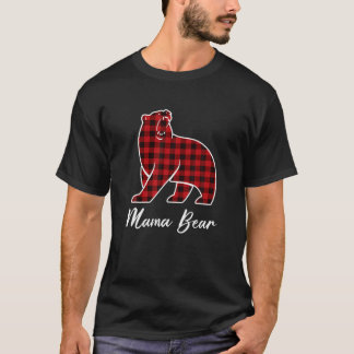 Camiseta Mãe Bear Natal Pajama Red Xadrez Buffalo Família