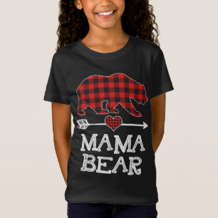 Camiseta Mãe Bear Natal Pajama Red Xadrez Buffalo Família