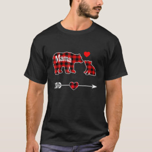 Camiseta Mãe Bear Natal Pajama Red Xadrez Buffalo Família