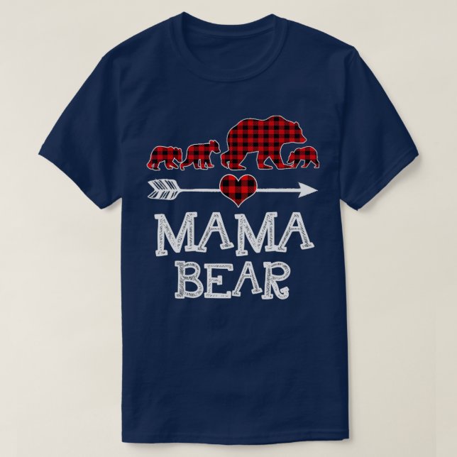 Camiseta Mãe Bear Natal Pajama Red Xadrez Buffalo Família (Frente do Design)