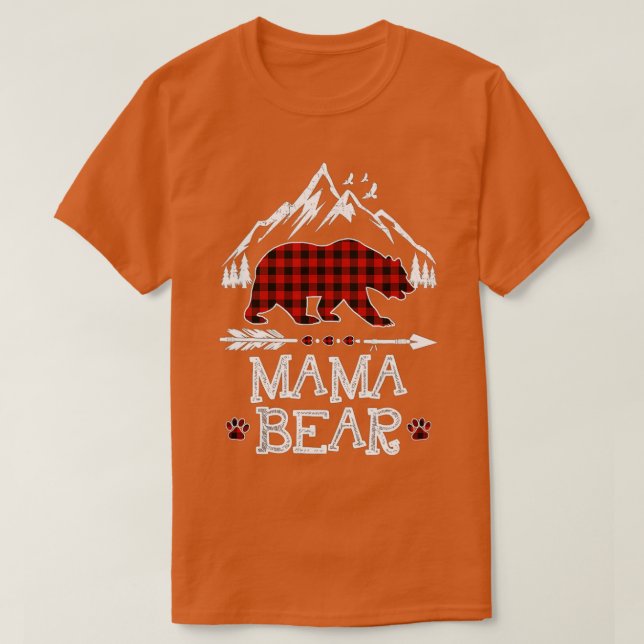 Camiseta Mãe Bear Natal Pajama Red Xadrez Buffalo Família (Frente do Design)