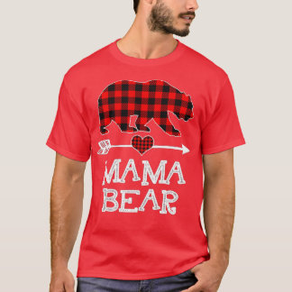Camiseta Mãe Bear Natal Pajama Red Xadrez Buffalo Família