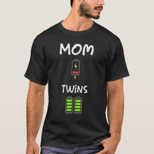 Camiseta Mãe Cansada Baixa Bateria De Gêmeos Cargas De Chei