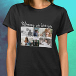 Camiseta Mãe com Crianças e Família Mãe 6 Colagem Fotográfi<br><div class="desc">Mãe com Crianças e Família Mãe 6 Foto Collage T-shirt. Colagem de 6 fotos, uma doce mensagem em um roteiro de tendências e nomes de crianças que sobrepõem as fotos. Adicione suas 6 fotos favoritas da família. Bela manutenção e presente de aniversário, Dia das Mães ou Natal para uma mãe...</div>