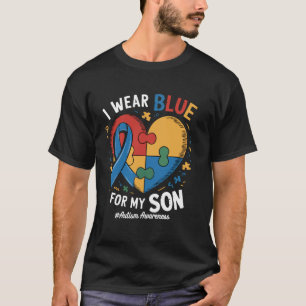 Camiseta Mãe Consciente do Autismo Eu Uso Azul Pelo Meu Fil