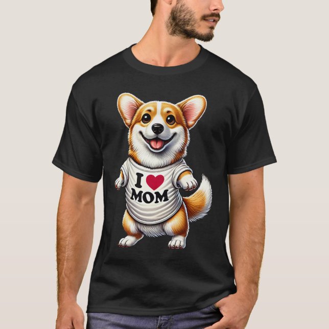 Camiseta Mãe Corgi Eu Amo Mãe Amante de Corgi (Frente)