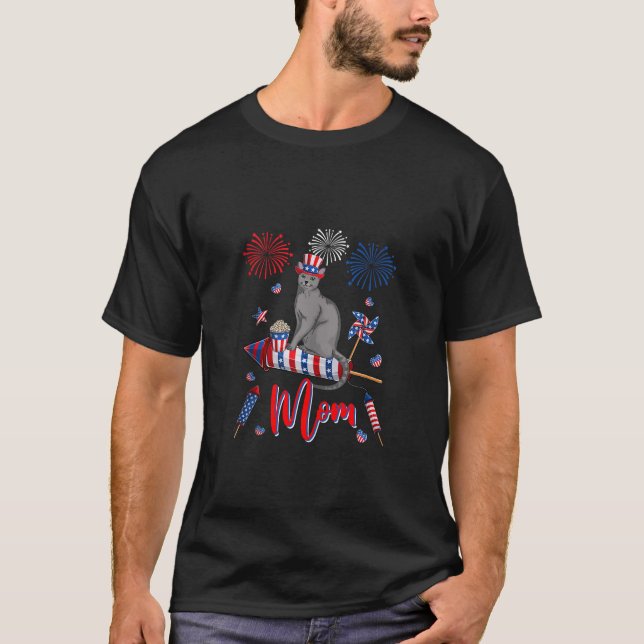 Camiseta Mãe Cuja Rússia Azul Cat 4 de julho Bandeira Ameri (Frente)