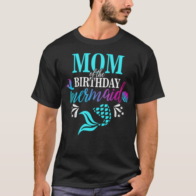 Camiseta Mãe Da Família De Sereias De Aniversário  (Frente)