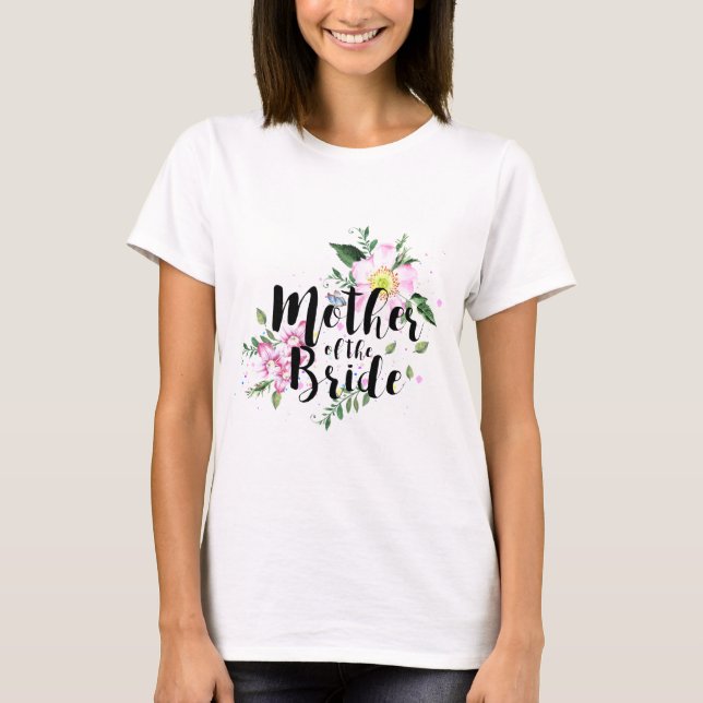 Camiseta Mãe da Noiva Rosa Floral Aquarela Casamento (Frente)