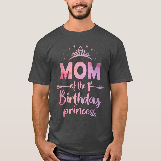 Camiseta Mãe Da primeiro aniversario Princesa Garota Um Ano (Frente)