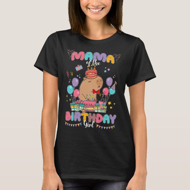 Camiseta Mãe Da Rapariga De Aniversário Capybara Crianças Q (Frente)