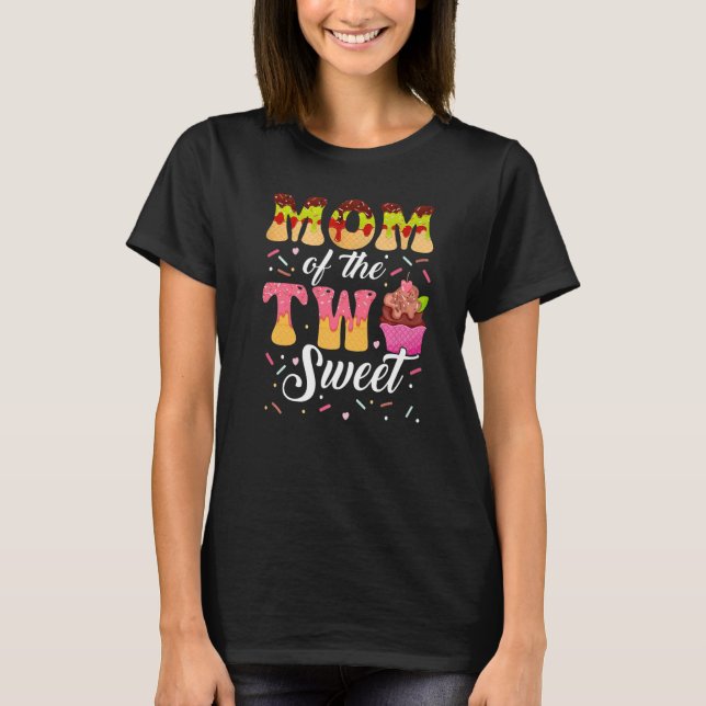 Camiseta Mãe Das Duas Garotas segundos aniversários Doce (Frente)