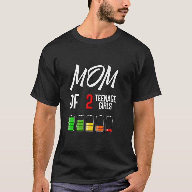 Camiseta Mãe de 2 adolescentes Mamãe de Meninas Engraçadas  (Frente)