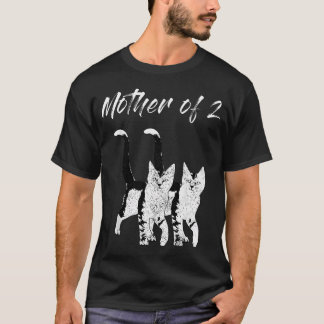 Camiseta Mãe De 2 Dois Gatos Gatinho Mãe Louca Gatomaníaca